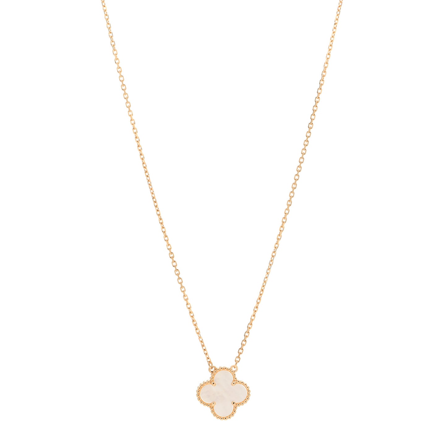 18K Yellow Gold Mother of Pearl Vintage Alhambra Pendant Necklace