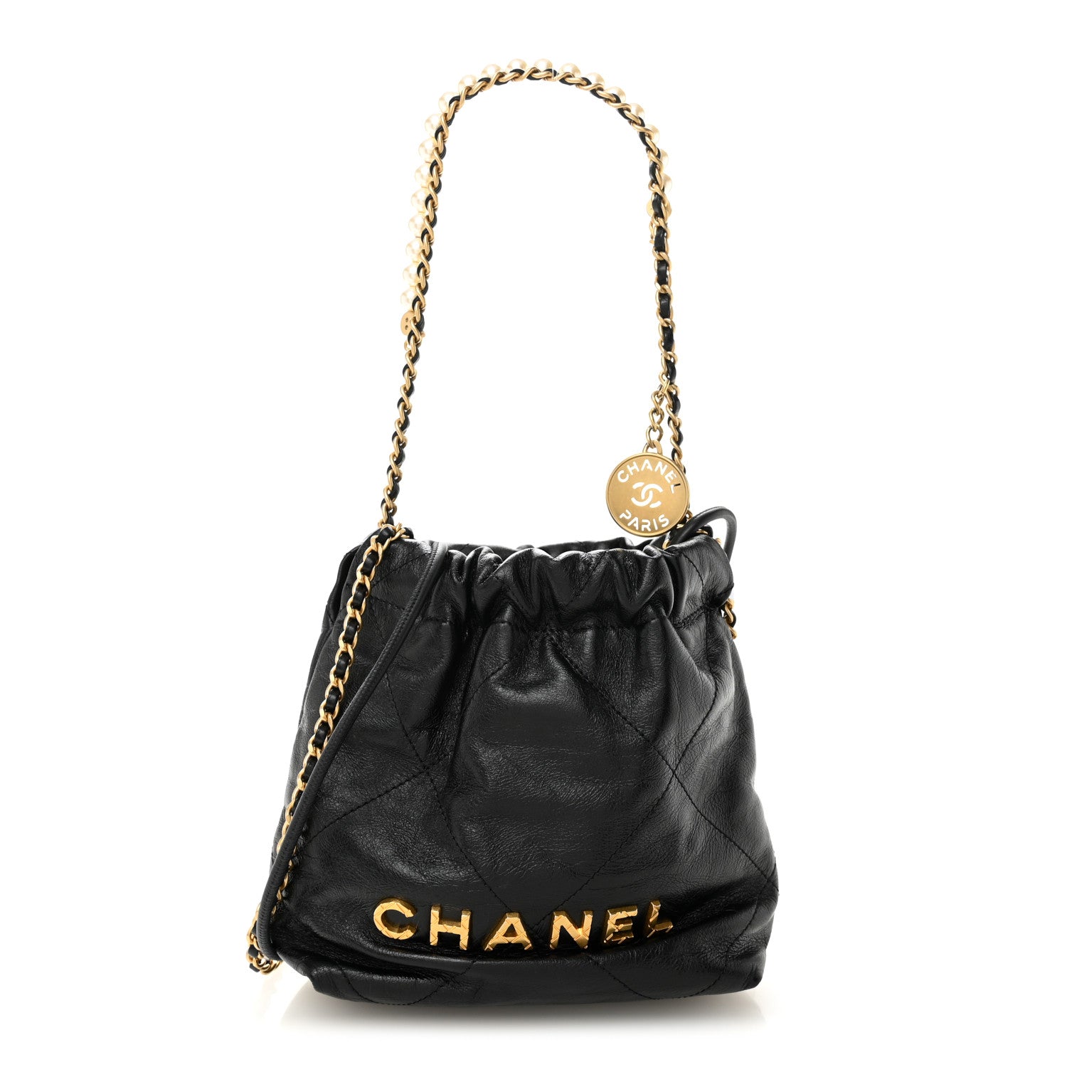 Chanel Shiny Crumpled Calfskin Quilted Pearl Mini Chanel 22 Black 1 of 10