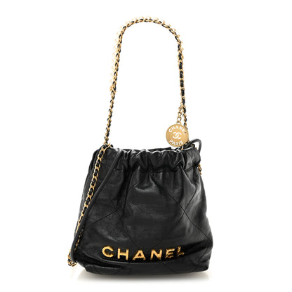 Chanel Shiny Crumpled Calfskin Quilted Pearl Mini Chanel 22 Black 1 of 10