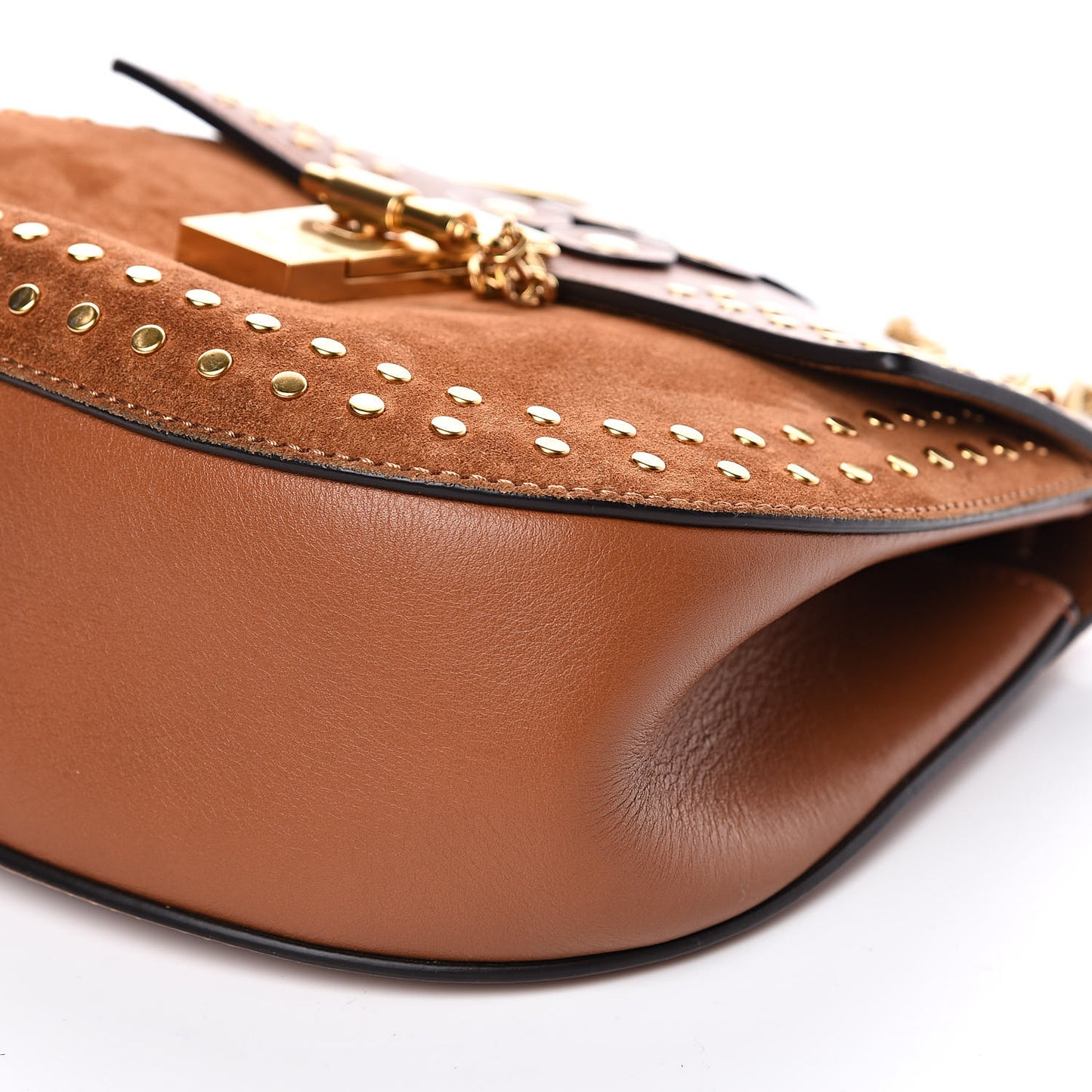 Suede Smooth Calfskin Studded Drew Shoulder Bag Caramel