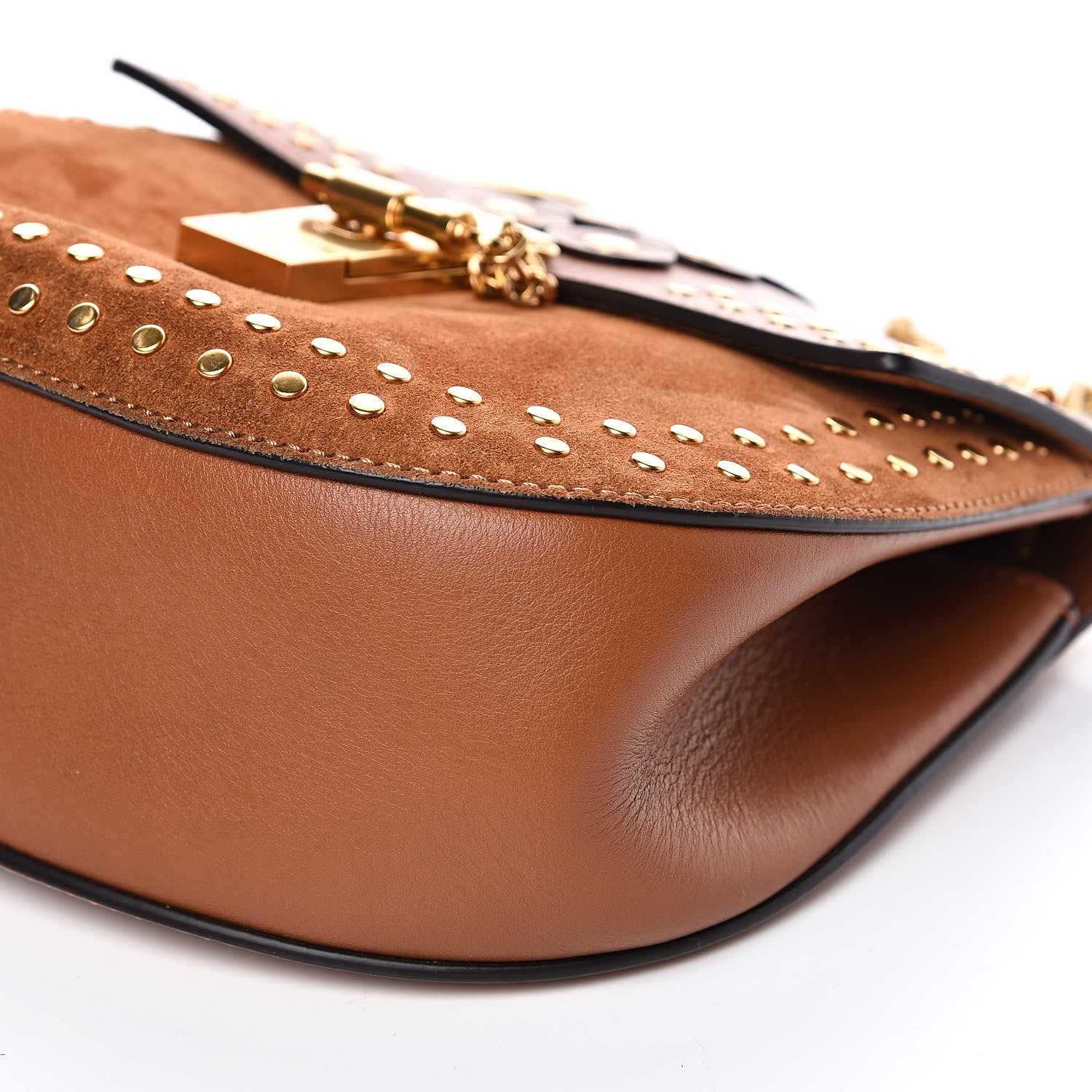 Chloe Suede Smooth Calfskin Studded Drew Shoulder Bag Caramel 9 of 11