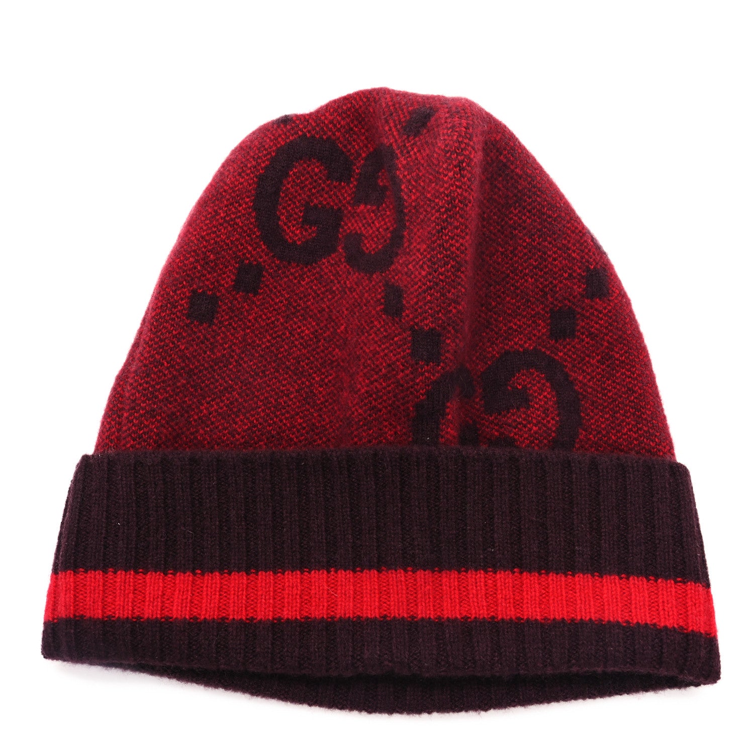 Gucci Cashmere Jacquard Monogram Jumbo GG Canvy Hat Beanie Hat M Red 3 of 4