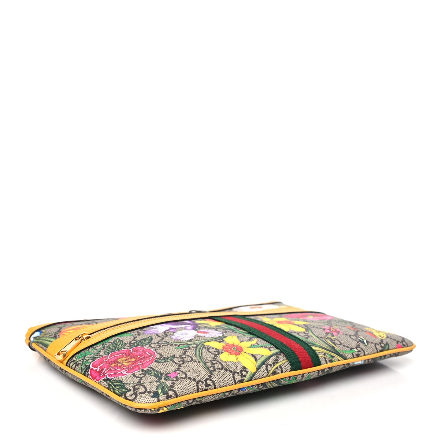 GG Supreme Monogram Flora Large Ophidia Pouch Clutch Beige Multicolor Crop