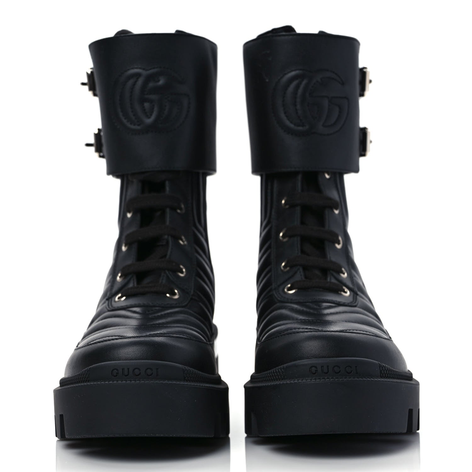 Gucci Nappa Frances GG Matelasse Platform Combat Boots 37 Black 2 of 10