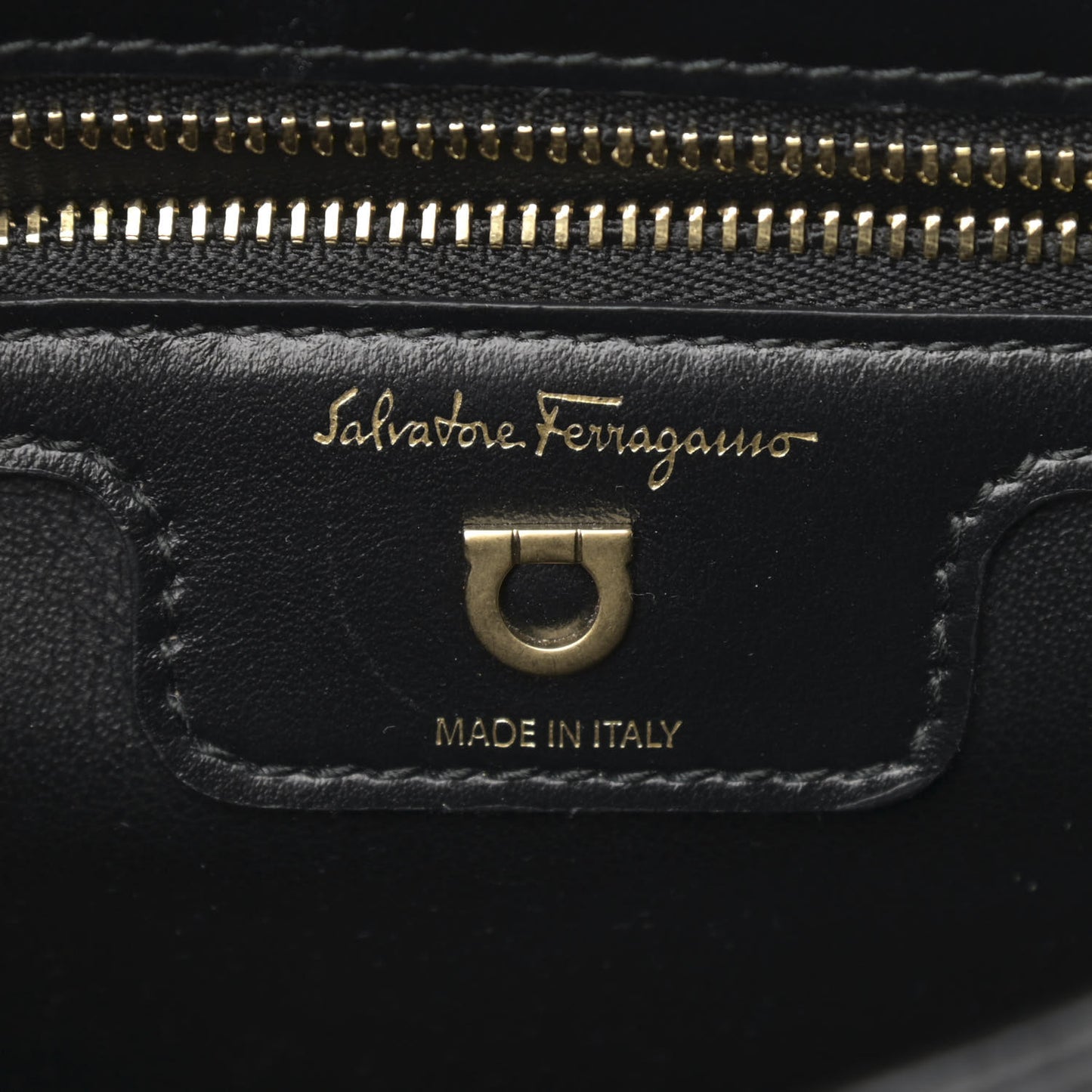 Calfskin Quilted Gancini Flap Bag Black