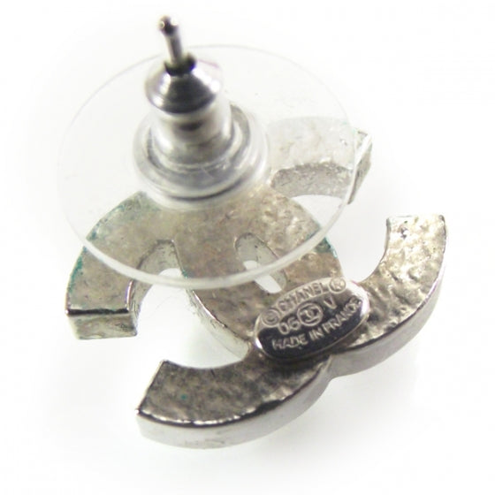 Crystal CC Logo Earrings Silver