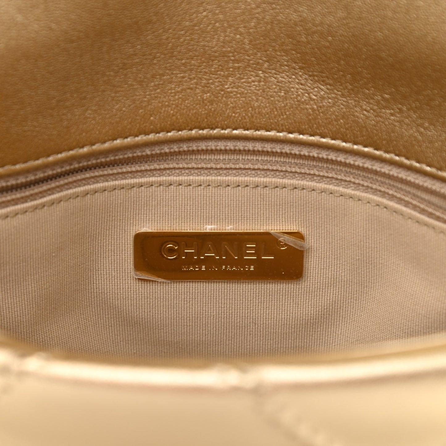Metallic Lambskin Stitched Medium Chanel 19 Flap Gold