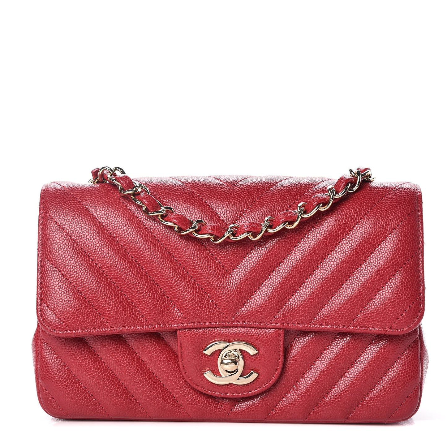 Caviar Chevron Quilted Mini Rectangular Flap Dark Red