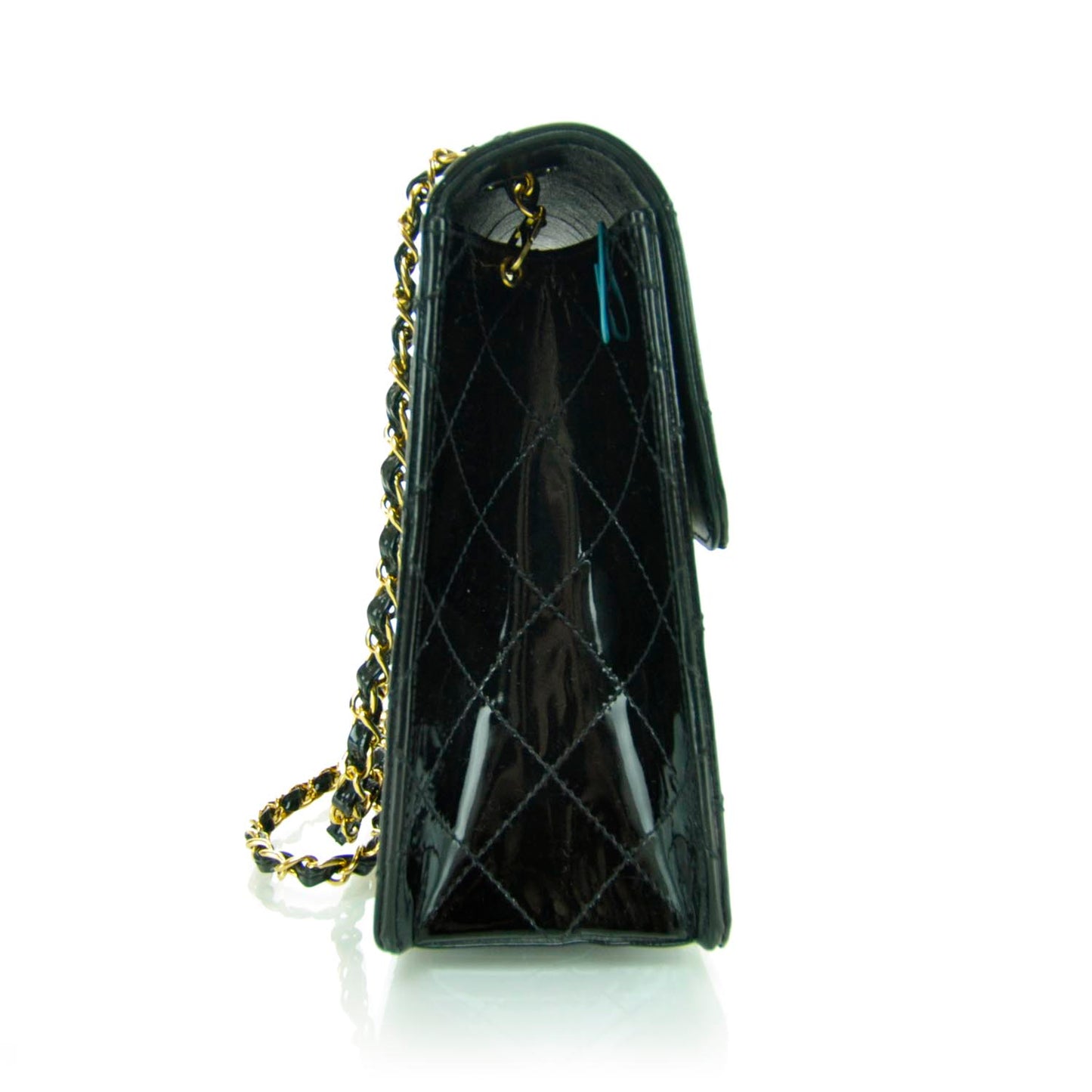 Patent Diamond Stitched Jumbo Flap Black