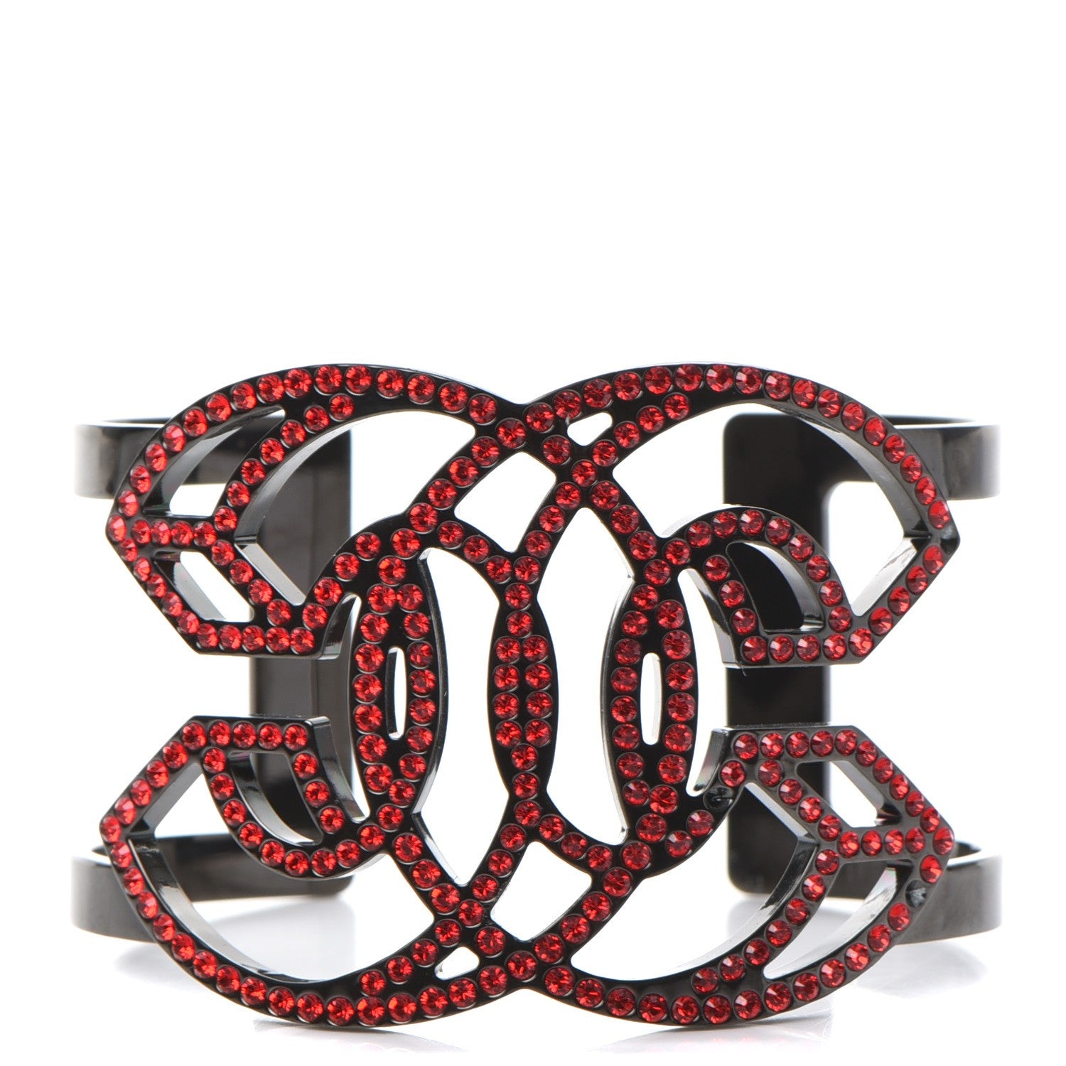 Chanel Crystal CC Cuff Red Black 1 of 5