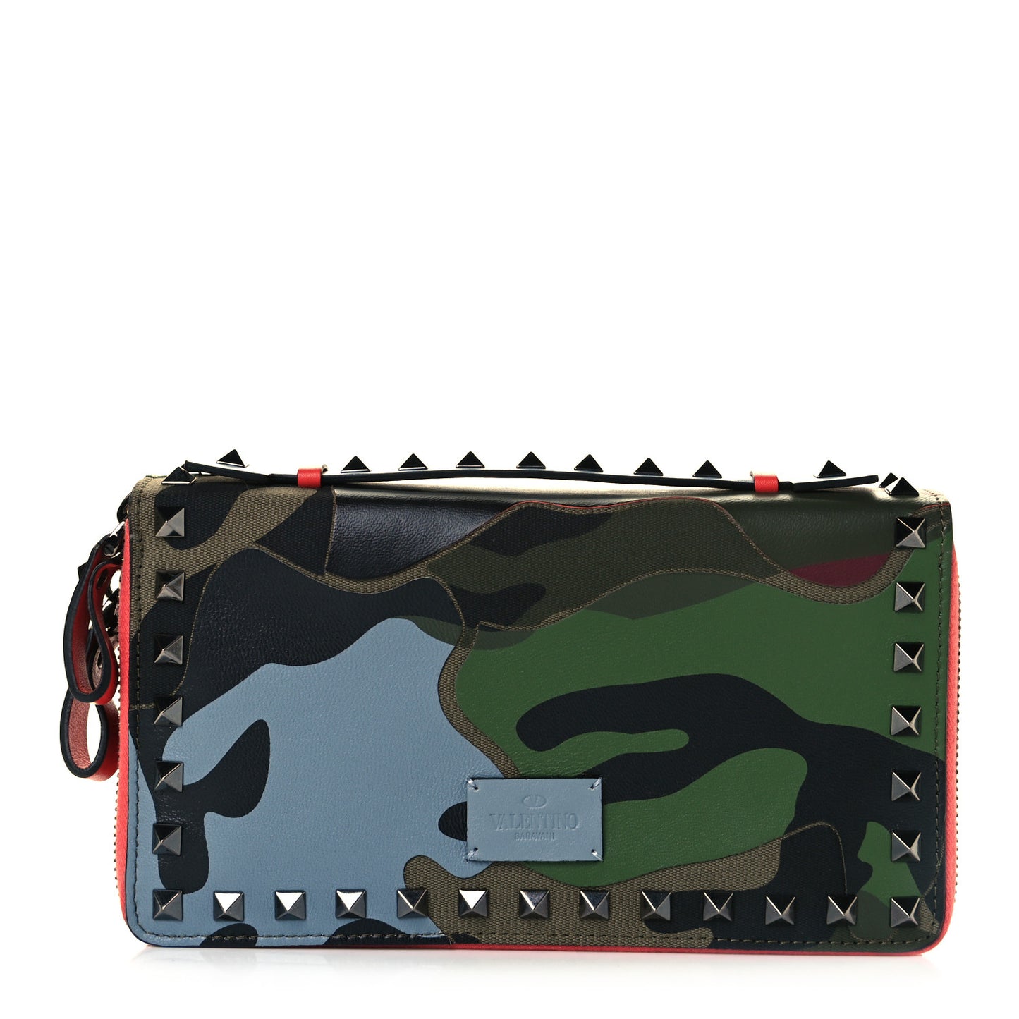 Nappa Canvas Camouflage Rockstud Top Handle Travel Wallet Multicolor