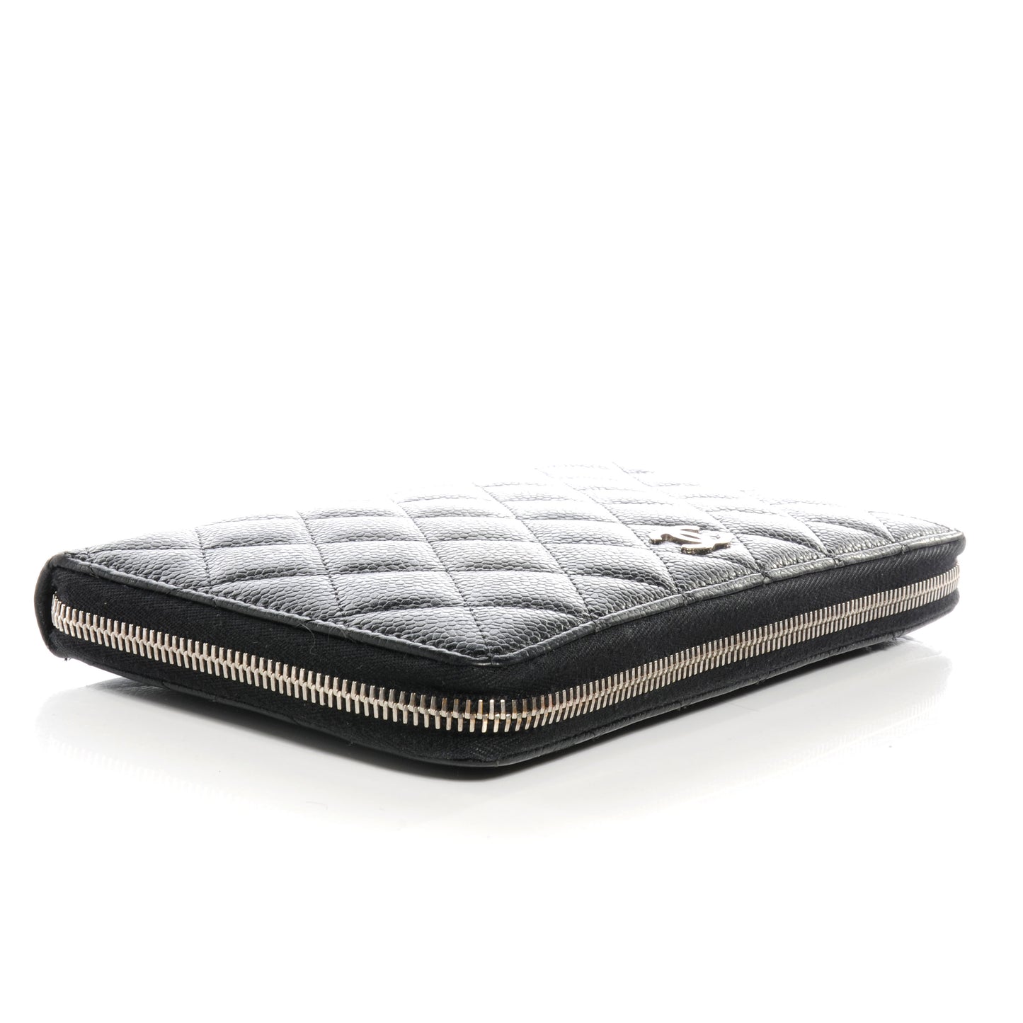 Caviar Quilted Large Zip Around Wallet Black