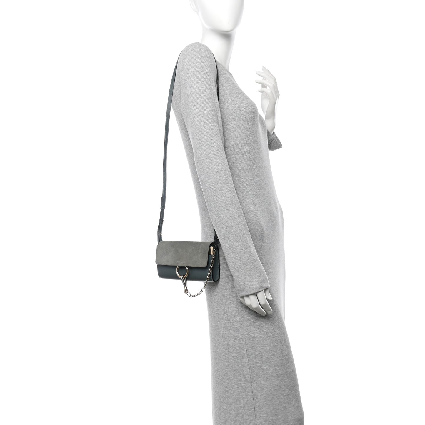 Suede Calfskin Mini Faye Shoulder Bag Cloudy Blue