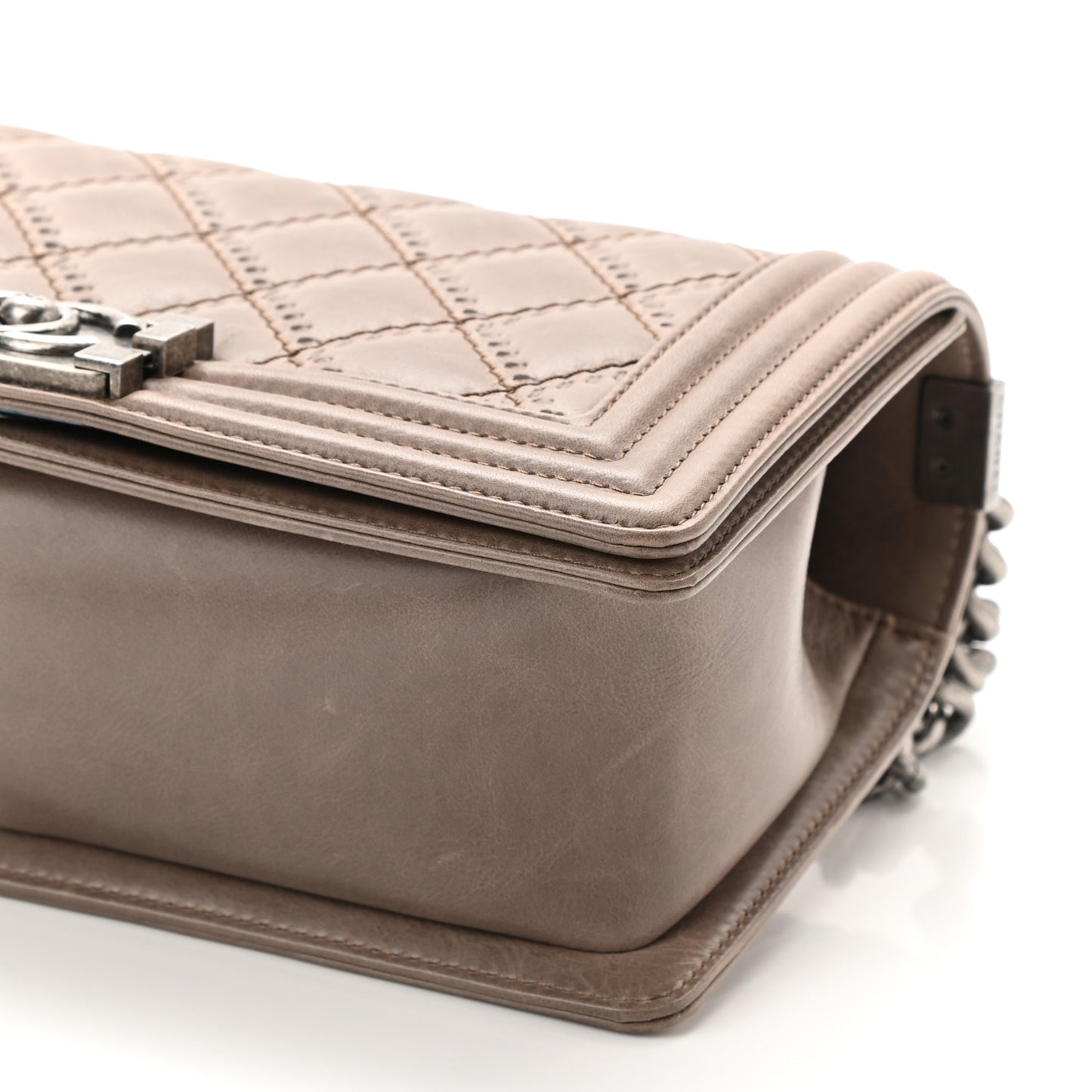 Calfskin Double Stitch Medium Boy Flap Brown