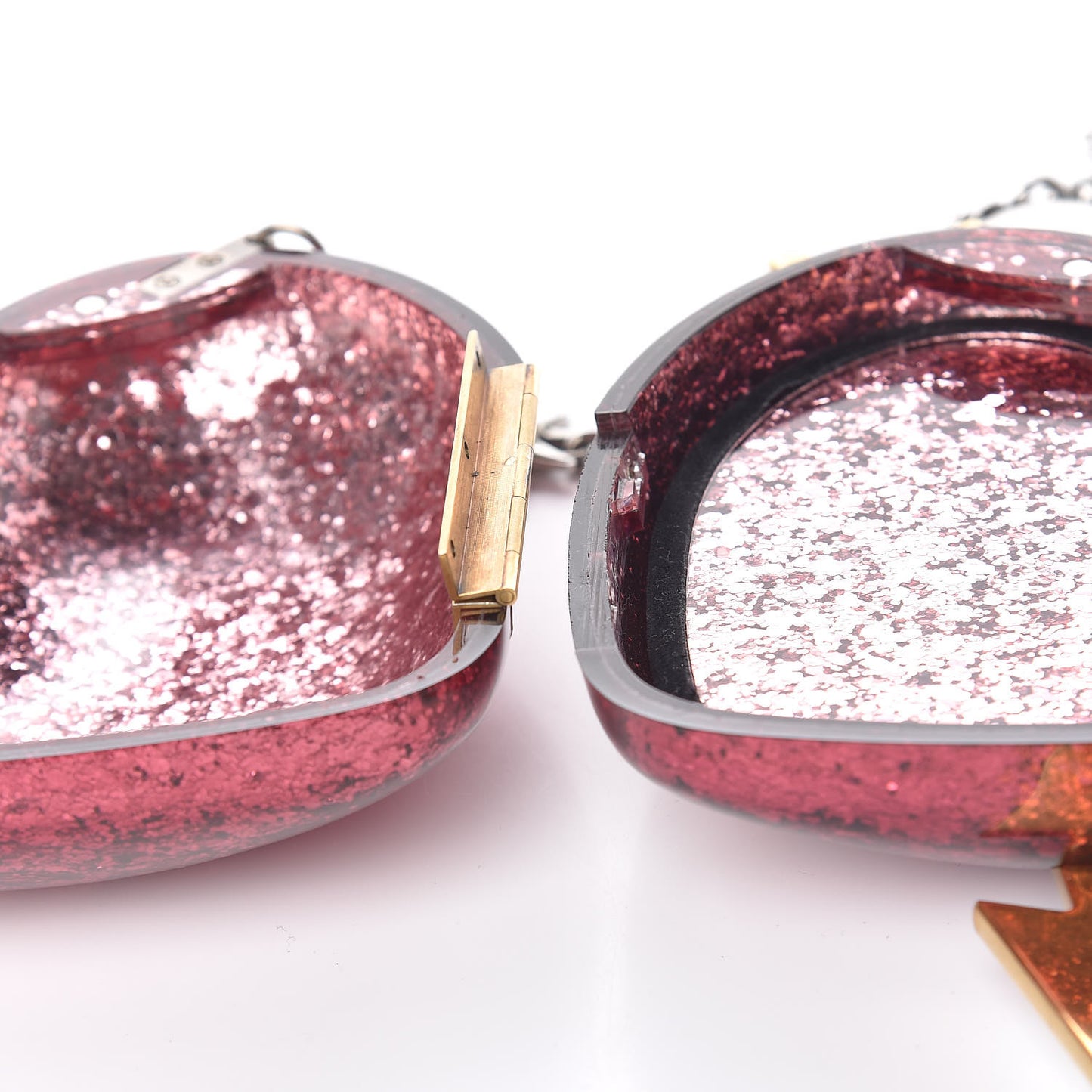 Glitter Resin Broadway Heart Minaudiere Clutch Fuxia