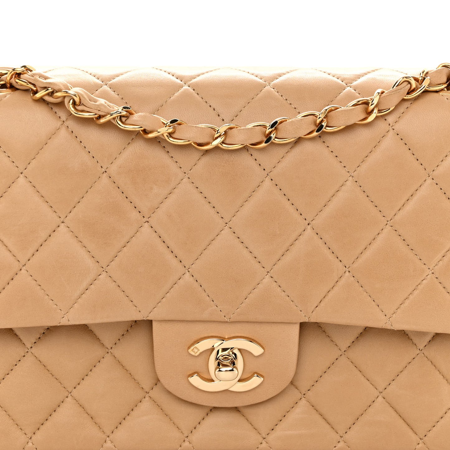 Lambskin Quilted Small Double Flap Beige
