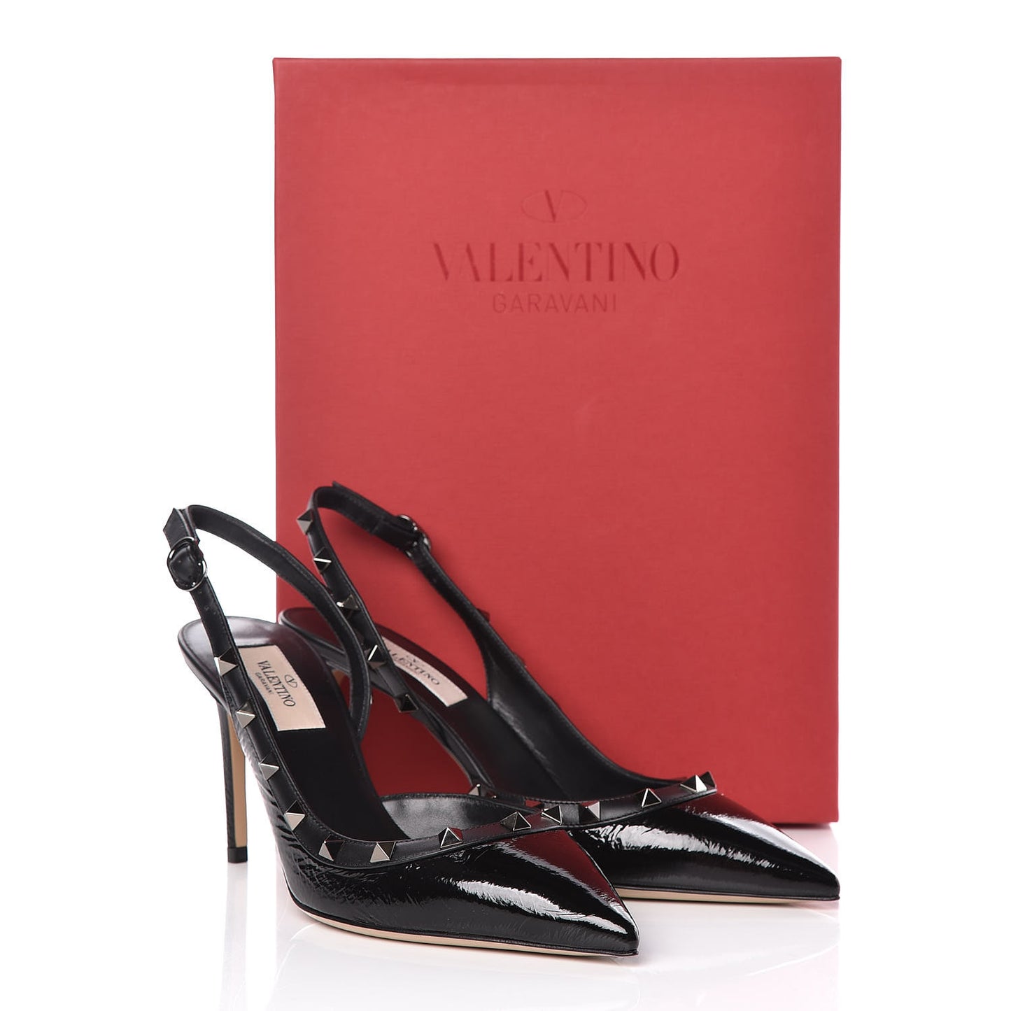 Wrinkled Patent Rockstud Half D'Orsay Slingback 85mm Pumps 37.5 Black