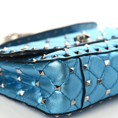 Valentino Garavani Metallic Nappa Small Rockstud Spike Shoulder Bag Cerulean 8 of 9