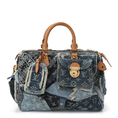 Louis Vuitton Denim Patchwork Speedy 30 Blue 1 of 9