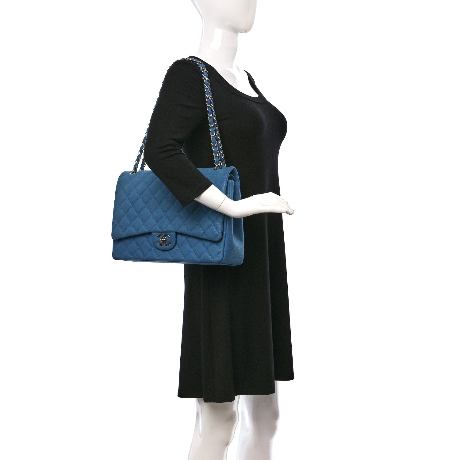 Chanel Caviar Quilted Maxi Double Flap Blue 2 of 9