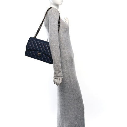 Chanel Caviar Quilted Jumbo Double Flap Navy Blue 2 of 10