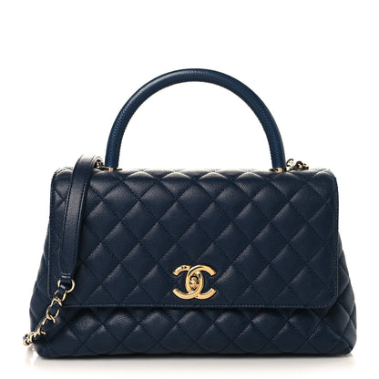 Chanel Caviar Lizard Embossed Quilted Small Coco Handle Flap Navy Blue 1 of 10