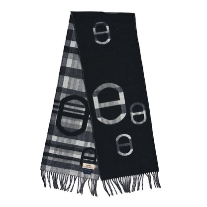 Hermes Cashmere Tartan Maillons Muffler Black Grey 2 of 3
