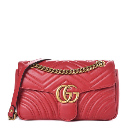Gucci Calfskin Matelasse Small GG Marmont Shoulder Bag Hibiscus Red 1 of 9