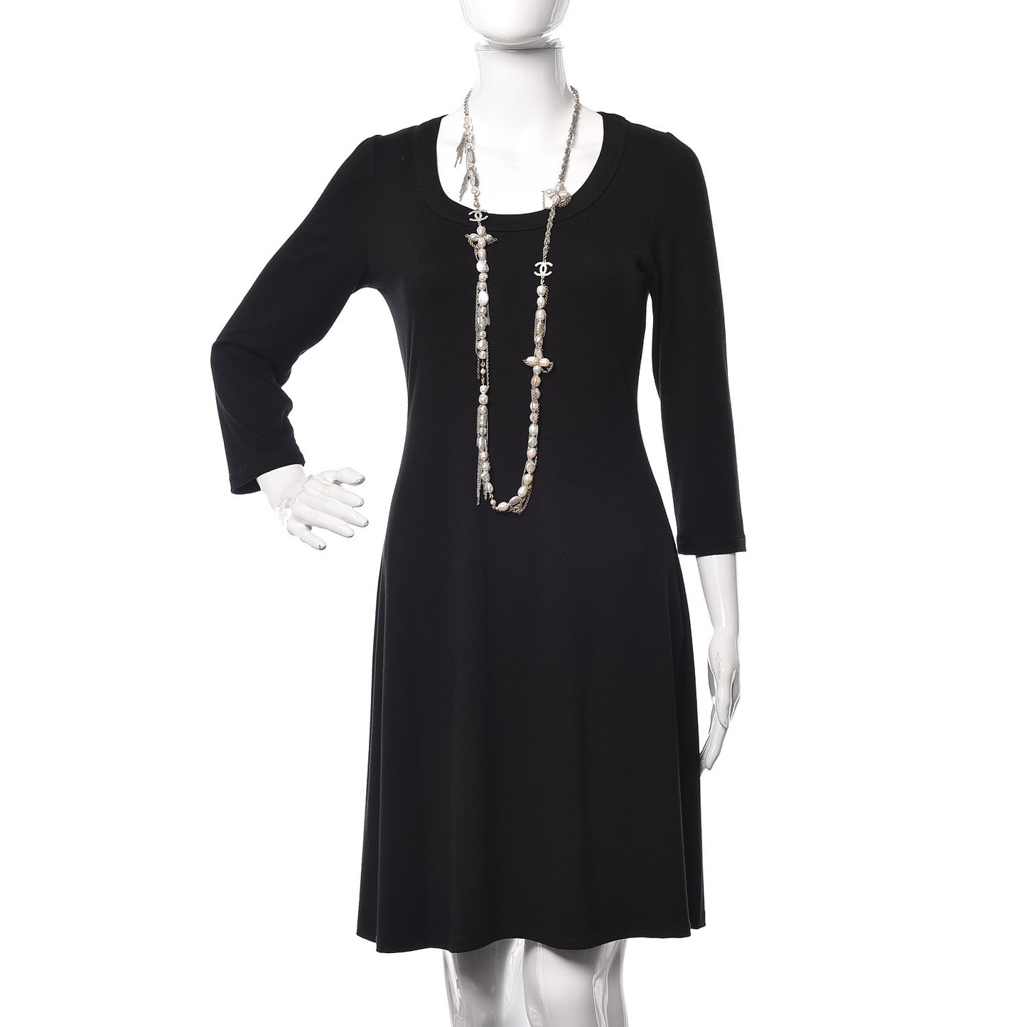 Graduated Pearl CC Long Necklace Gold Silver