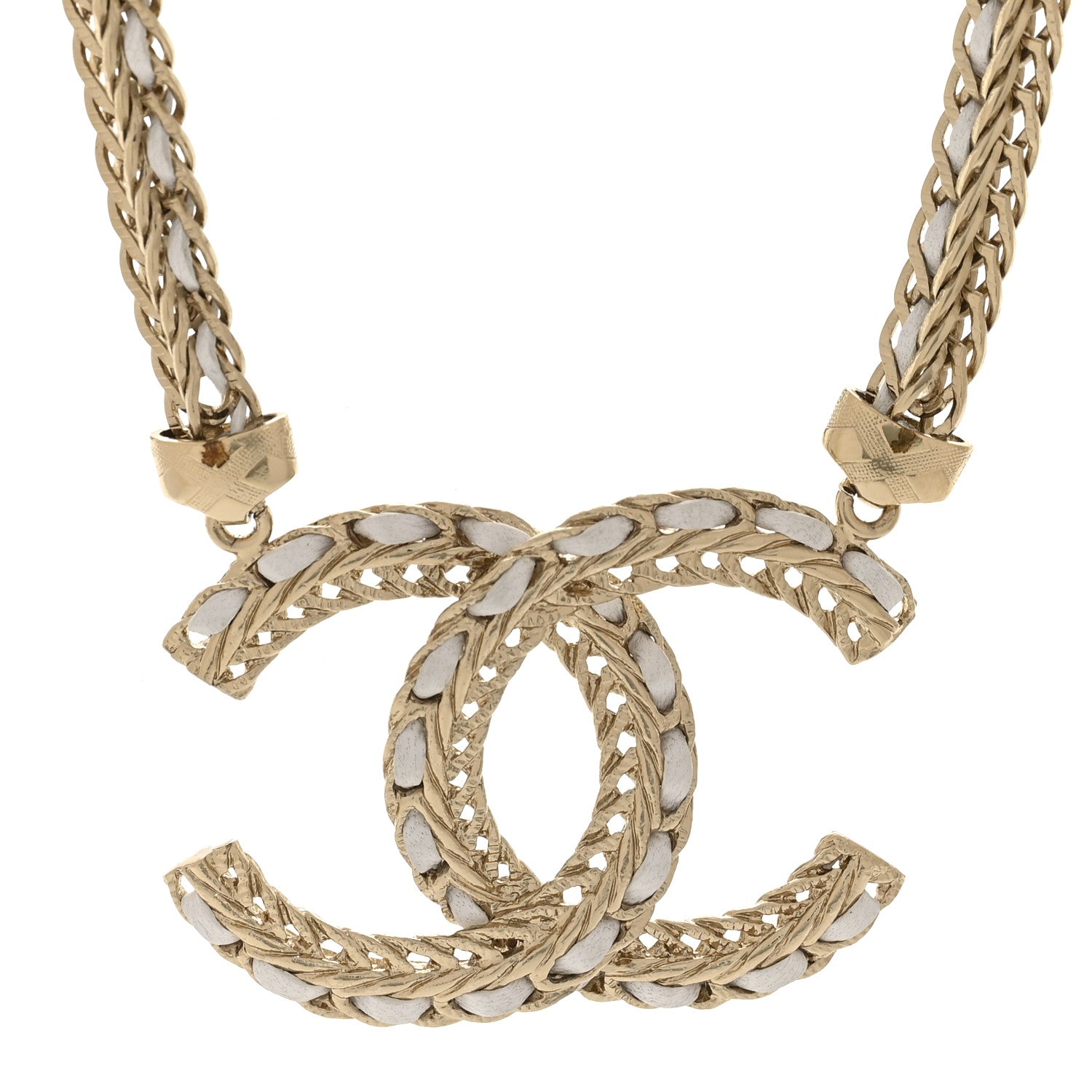 Chanel Metal Lambskin CC Chain Necklace Gold White 4 of 7