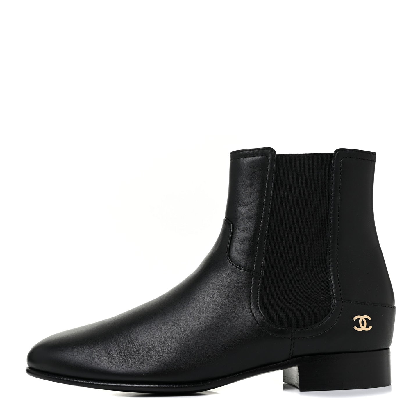Calfskin Elastic Short Boots 40 Black