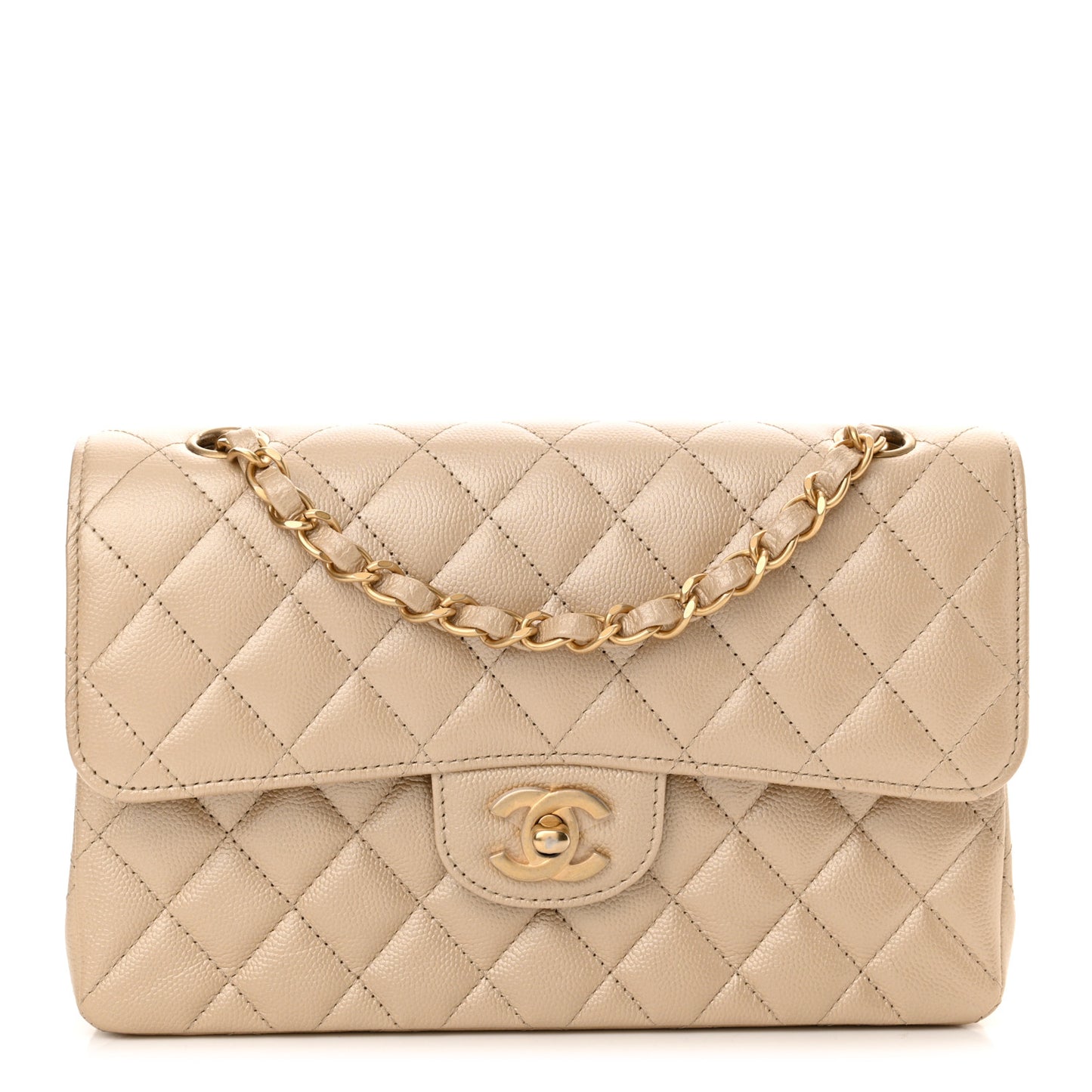 Metallic Caviar Quilted Small Double Flap Gold