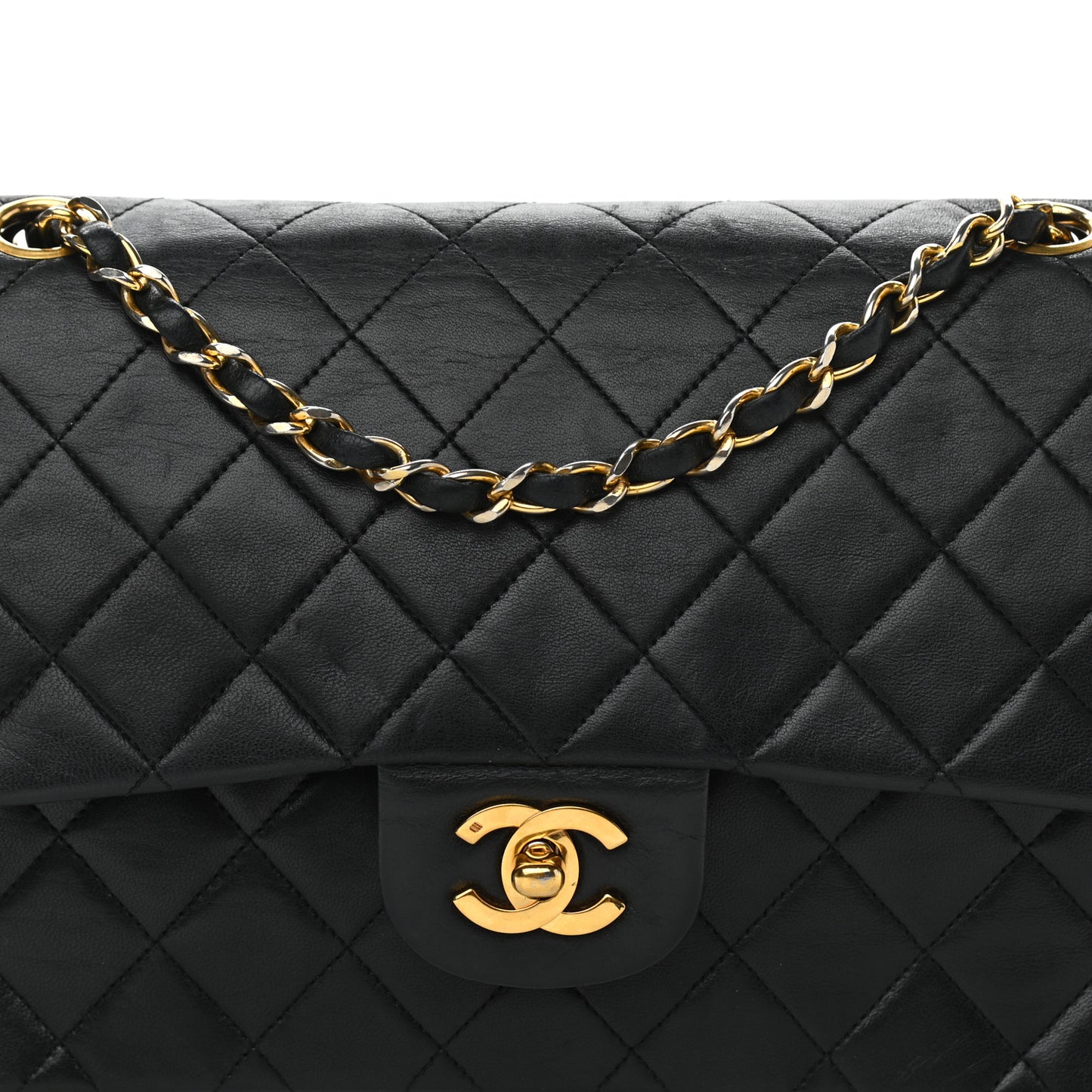Lambskin Quilted Medium Double Flap Black