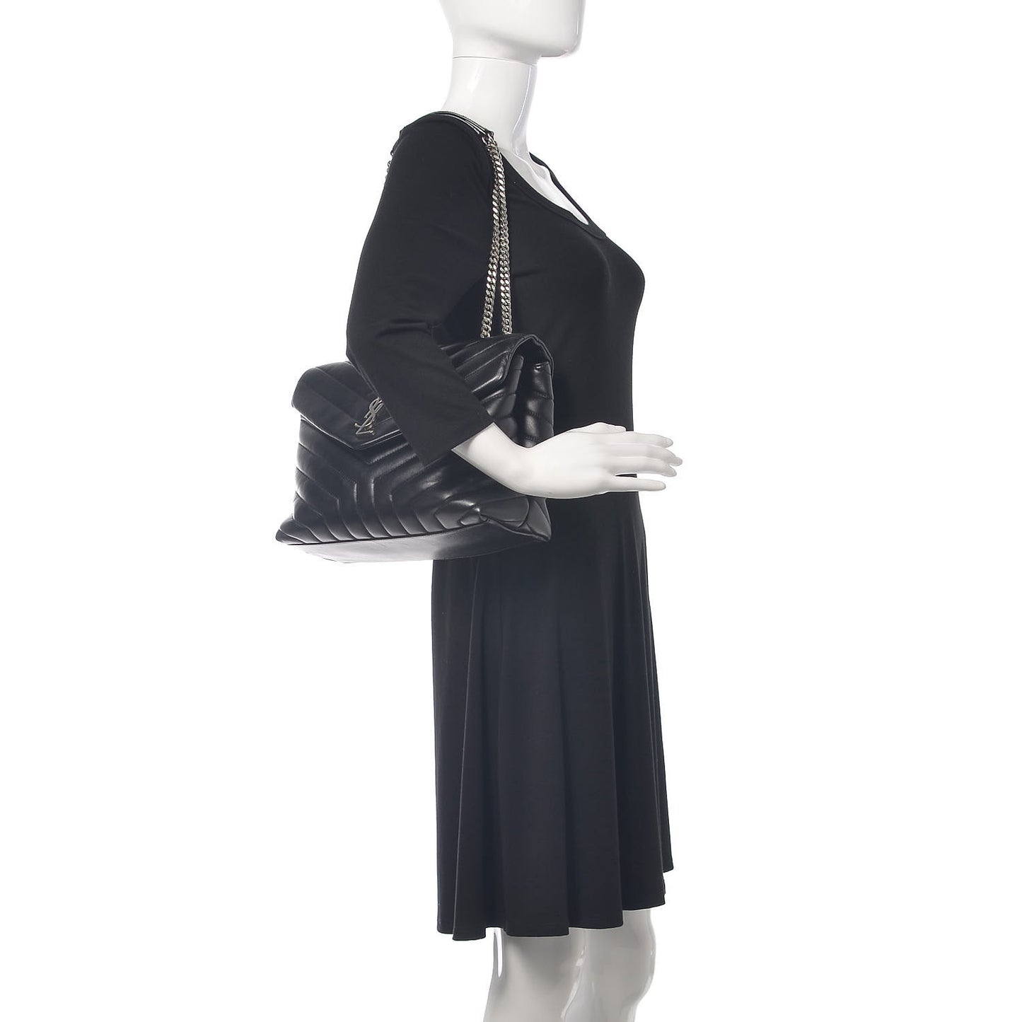 Calfskin Y Quilted Monogram Medium Loulou Chain Satchel Black