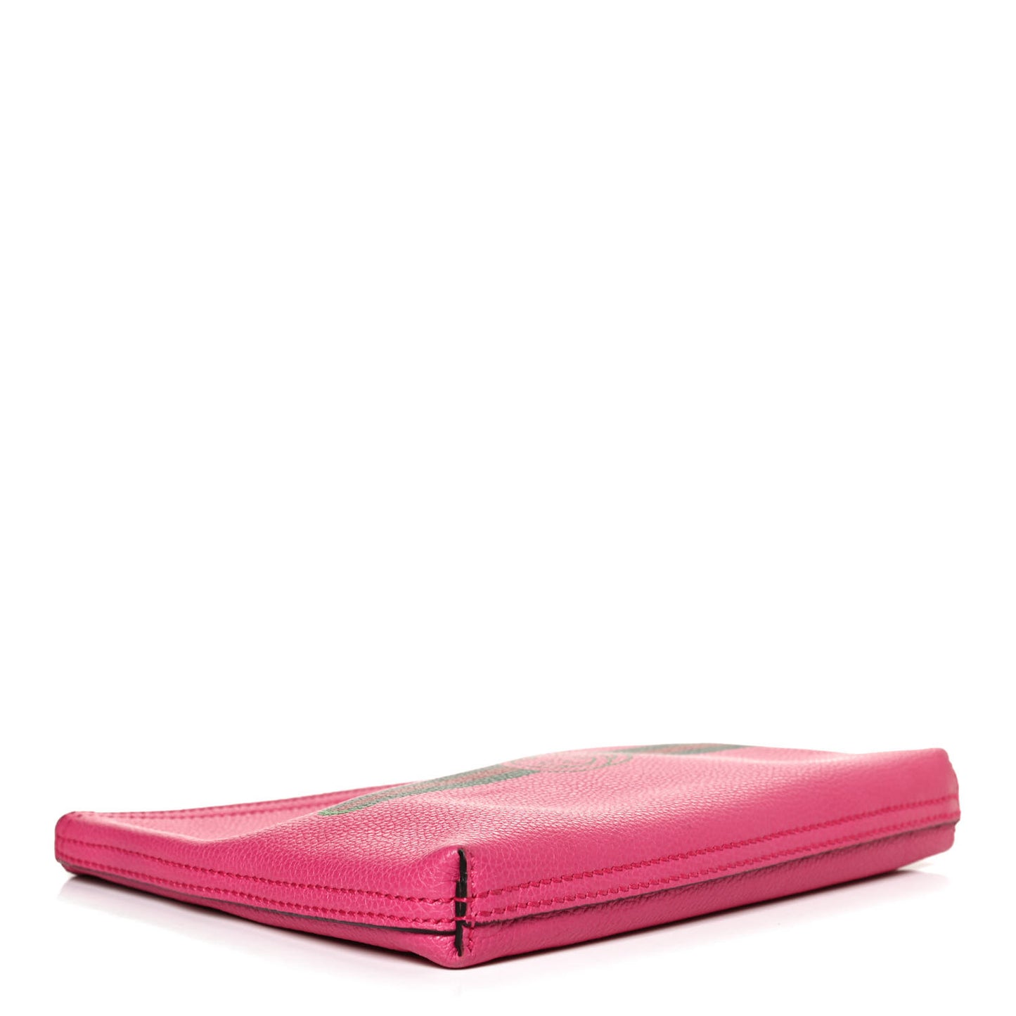 Pebbled Calfskin Medium Logo Portfolio Clutch Box Pink Green