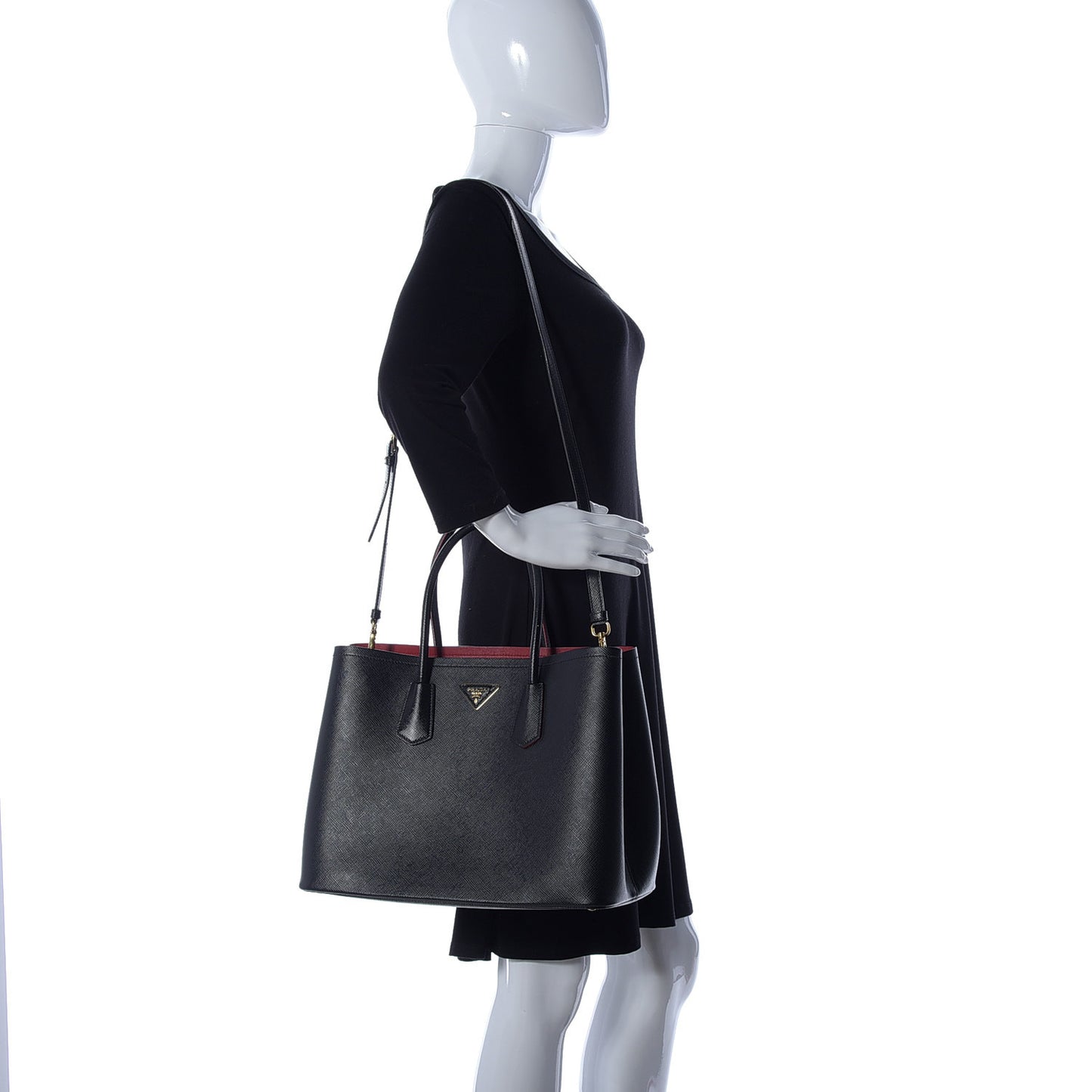 Saffiano Cuir Medium Double Bag Black Fuoco