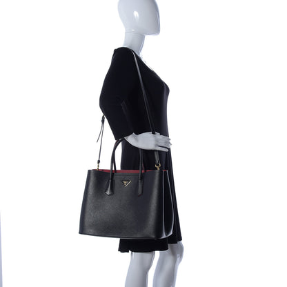 Prada Saffiano Cuir Medium Double Bag Black Fuoco 2 of 10