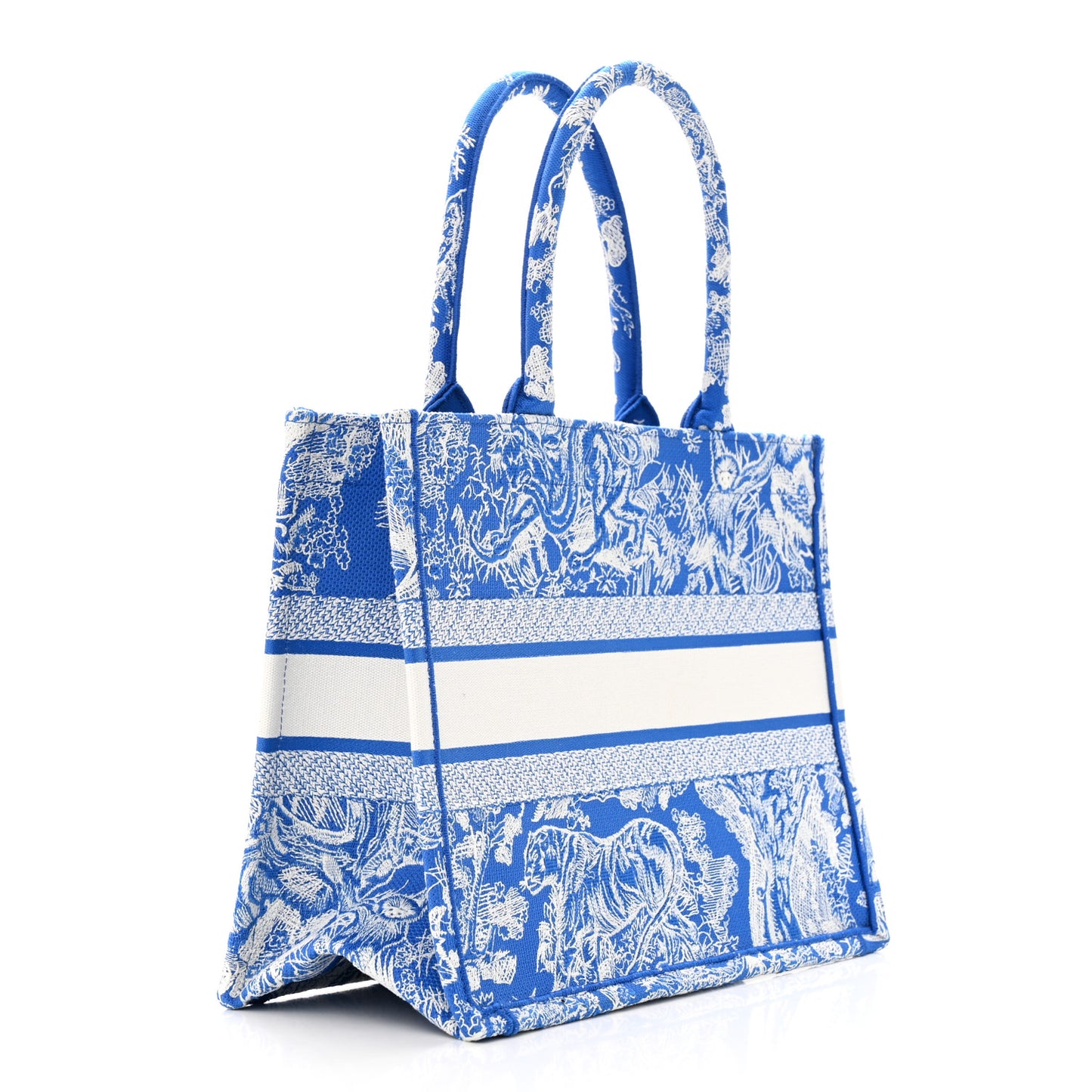Canvas Embroidered Medium Dioriviera Toile De Jouy Book Tote Fluorescent Blue