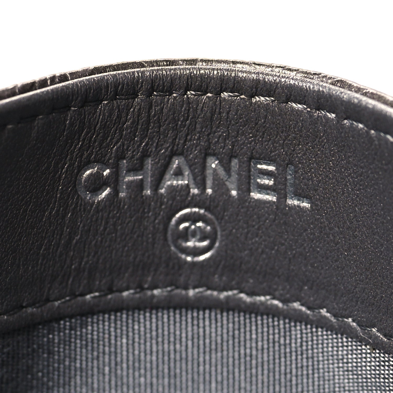 Chanel Metallic Calfskin Camellia Embossed Quilted Card Holder Grey 6 of 9