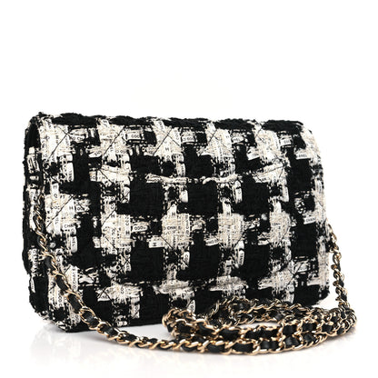 Chanel Tweed Quilted Wallet On Chain WOC Black Ecru White 3 of 10