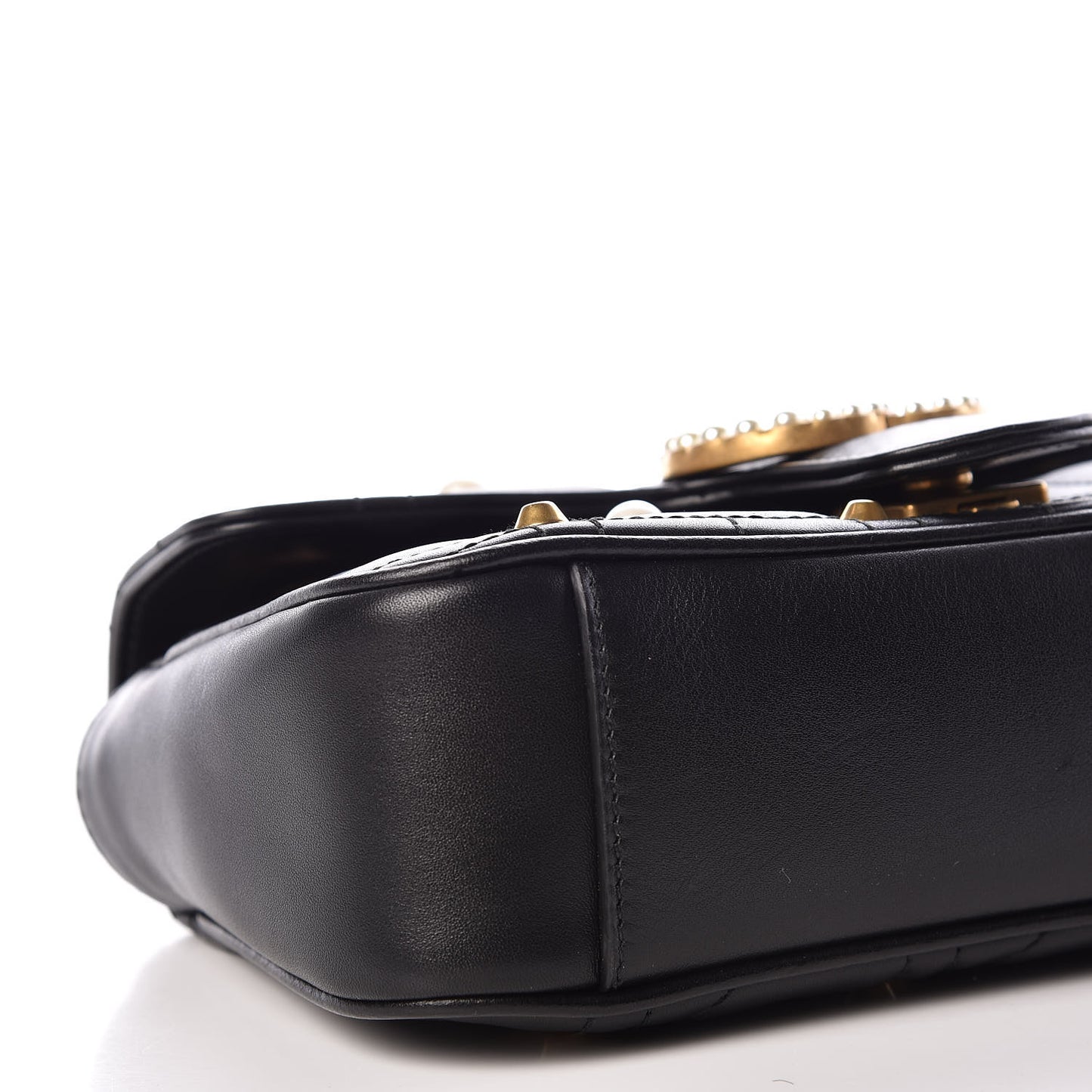 Calfskin Matelasse Studded Mini Pearly GG Marmont Shoulder Bag Black