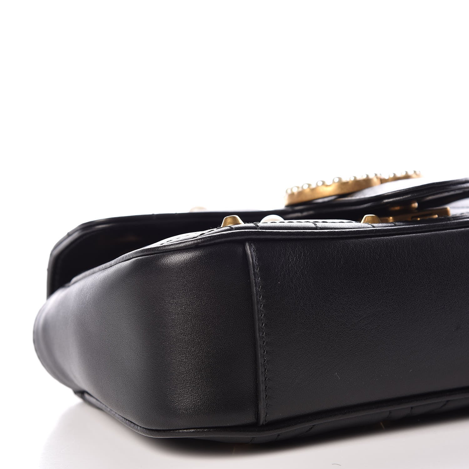 Gucci Calfskin Matelasse Studded Mini Pearly GG Marmont Shoulder Bag Black 5 of 8