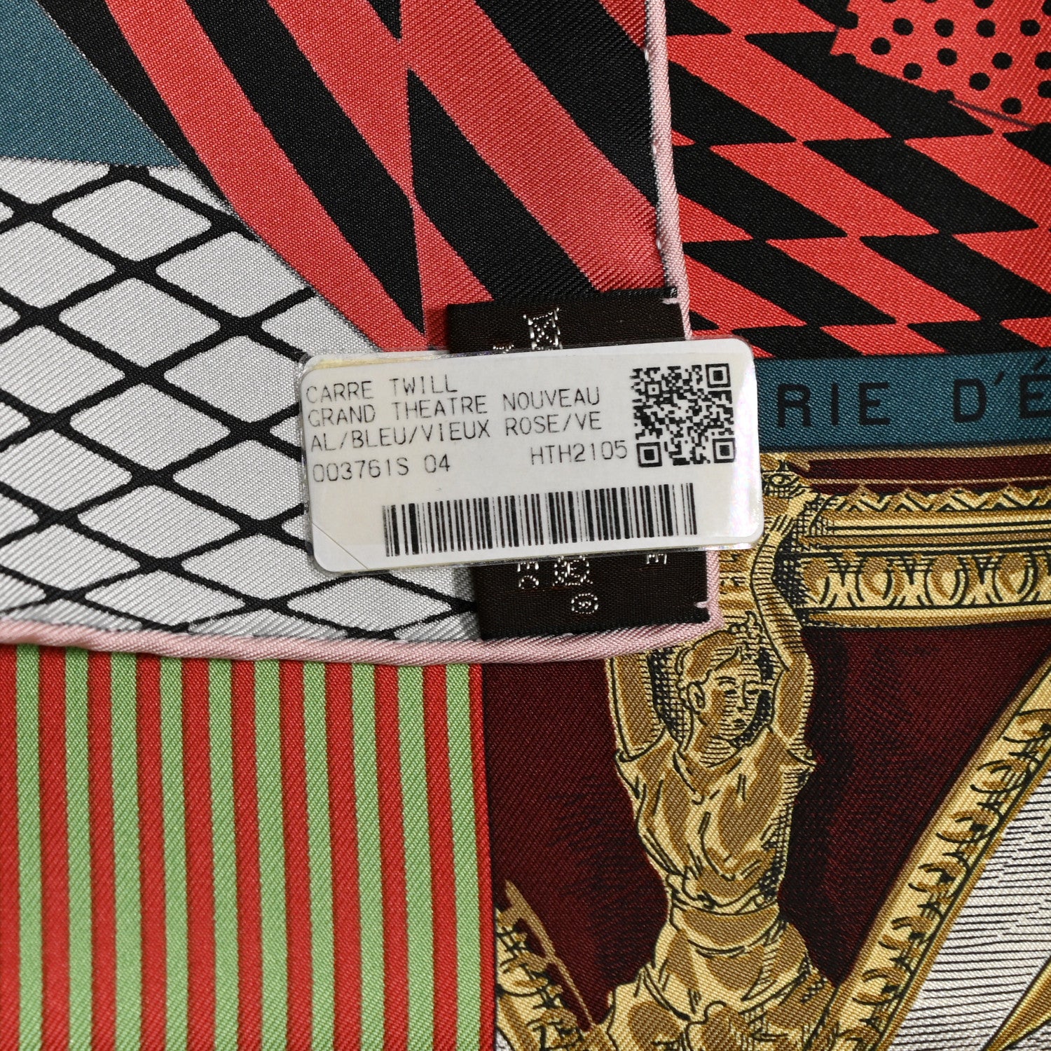 Hermes Silk Grand Theatre Nouveau Scarf 90 Bleu Vieux Rose Vert 6 of 6