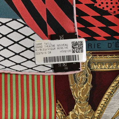Hermes Silk Grand Theatre Nouveau Scarf 90 Bleu Vieux Rose Vert 6 of 6