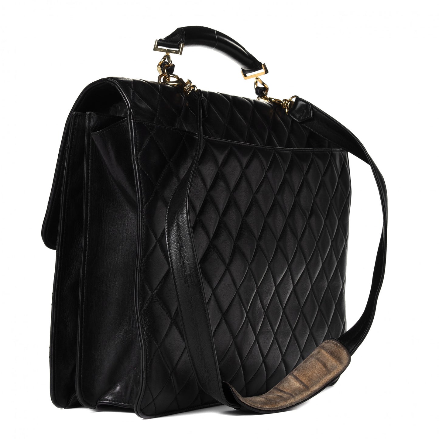 Lambskin Quilted Briefcase Laptop Bag Black