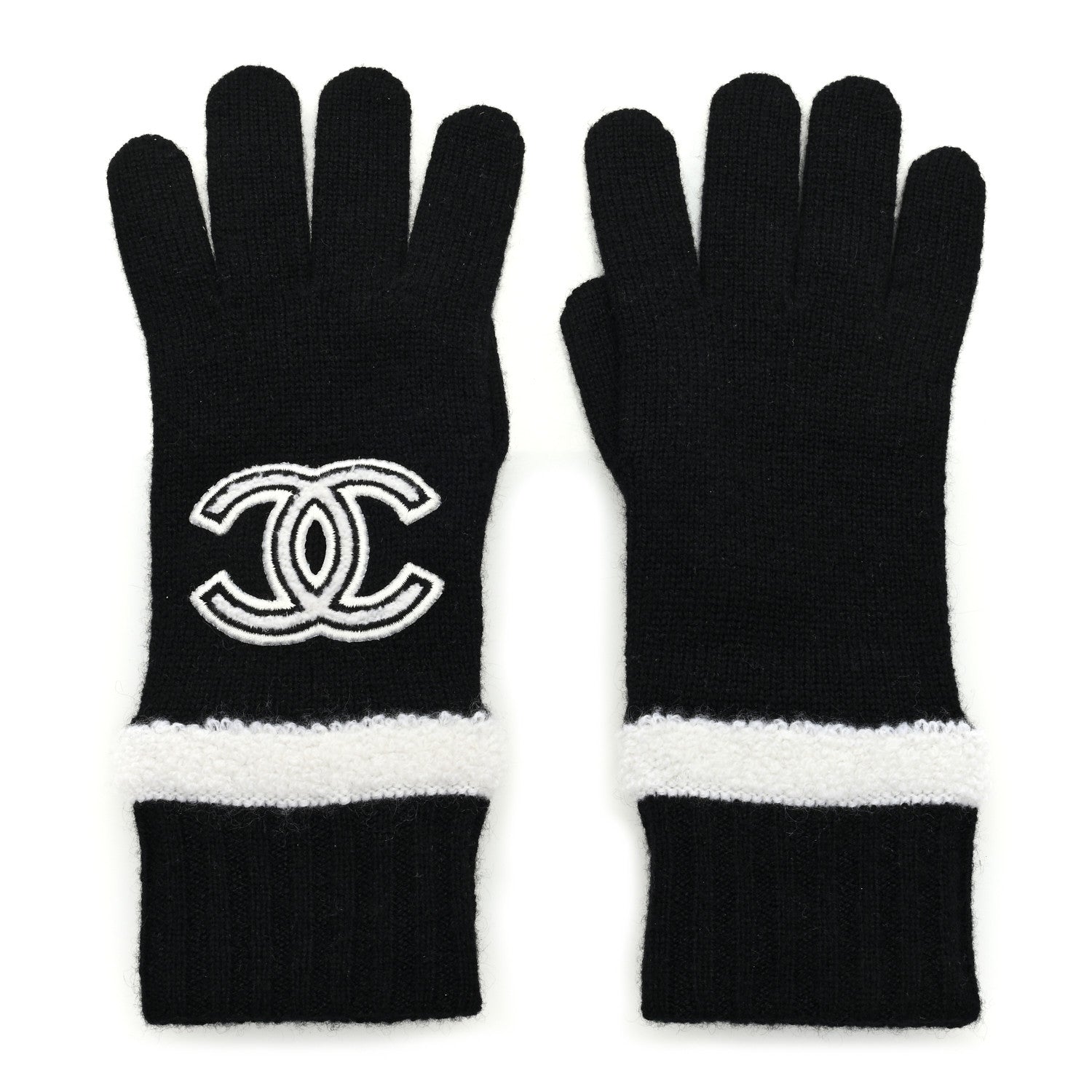 Chanel Cashmere CC Gloves Black White 1 of 3