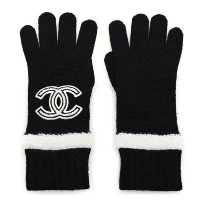 Chanel Cashmere CC Gloves Black White 1 of 3