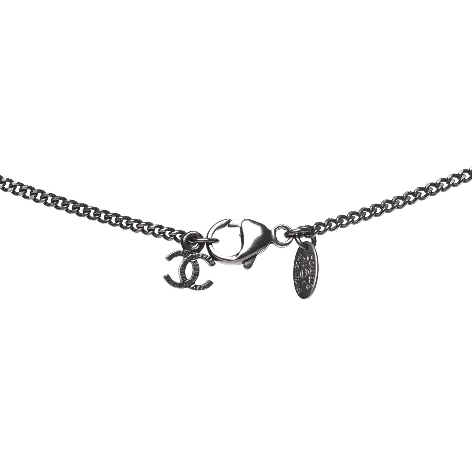 Chanel Ruthenium Globe CC Pendant Necklace Dark Silver 3 of 5