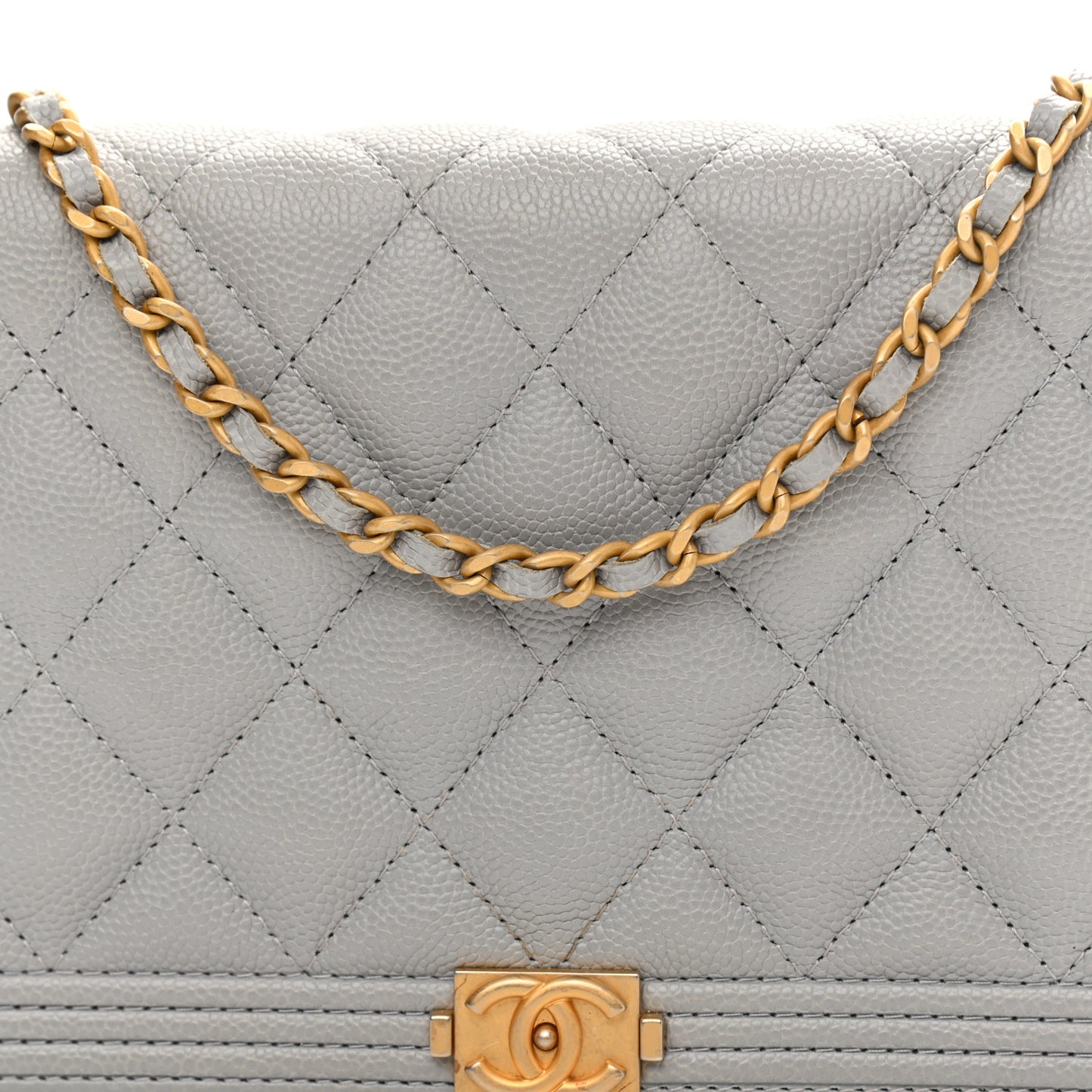 Caviar Quilted Boy Wallet On Chain WOC Grey
