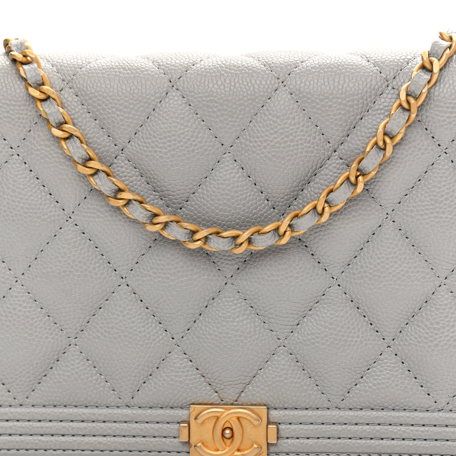 Chanel Caviar Quilted Boy Wallet On Chain WOC Grey 9 of 13